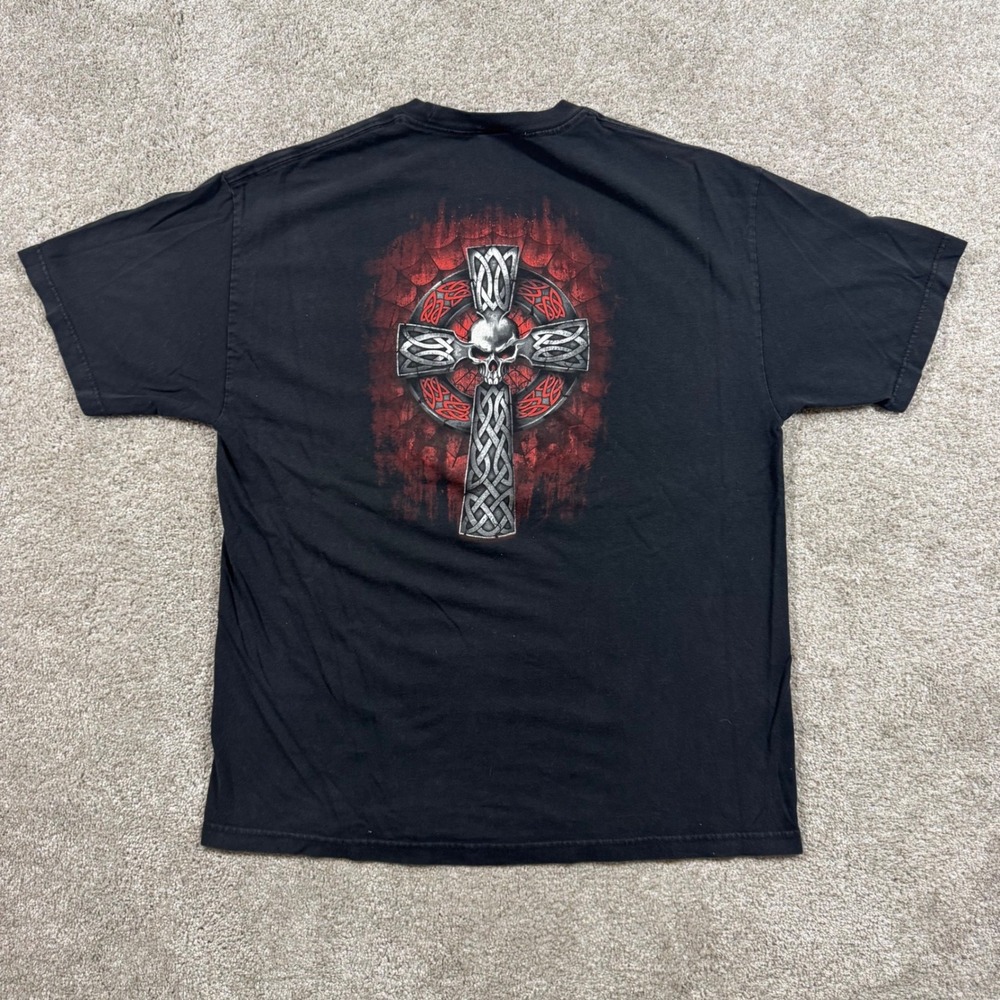 Hot Leathers Mens XL Black Celtic Cross Skull Biker Graphic T-Shirt Short Sleeve